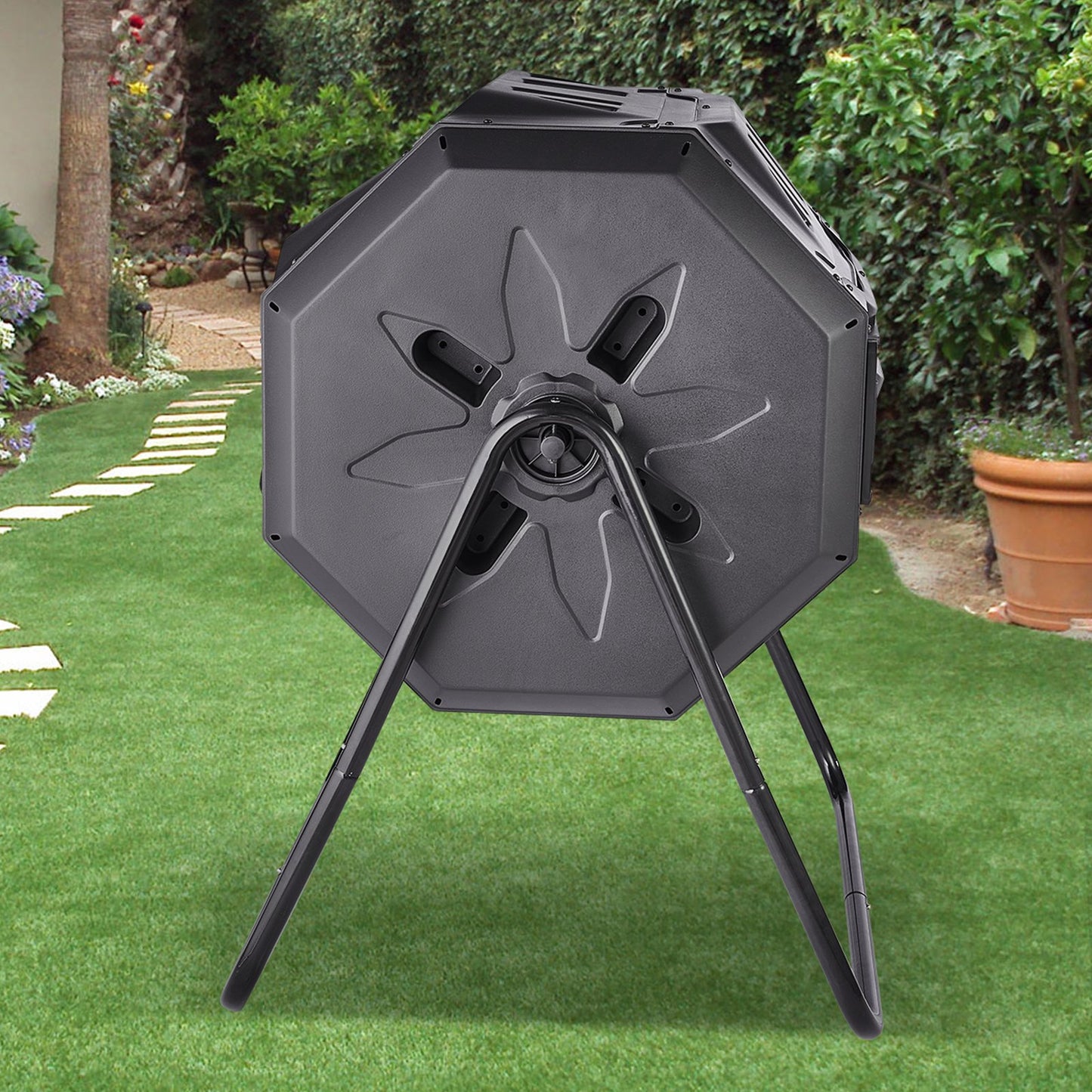 Compost Bin, 162.8 L Dual Chamber Composting Tumbler, Large Tumbling Rotating Composter with 2 Sliding Doors and Steel Frame, BPA Free Composter Bin Tumbler for Garden, Kitchen, Yard, Outdoor