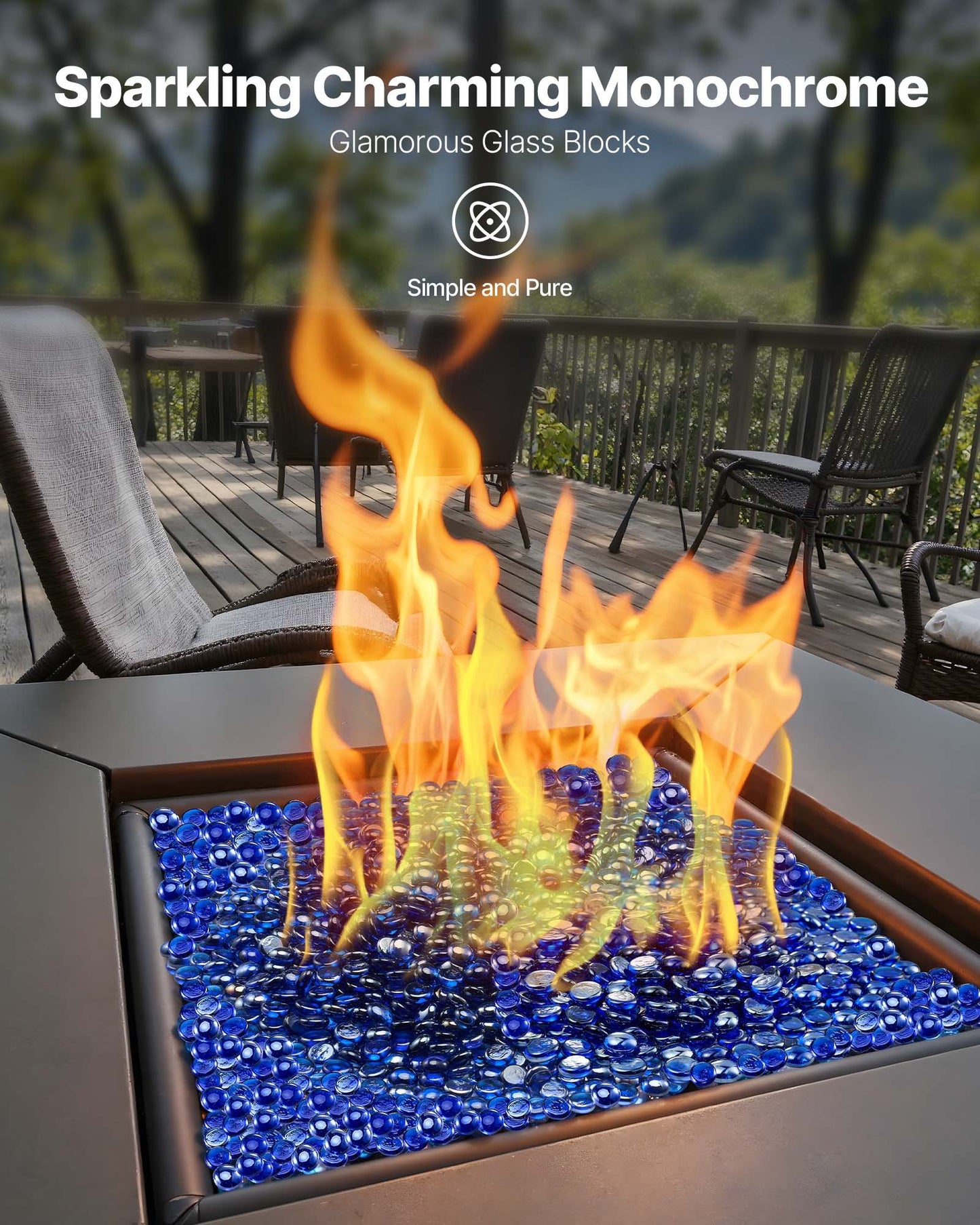 Fire Glass, 20LBS / 9KG High-Temperature Resistant Fireplace Rocks, 3/4-Inch / 19.05 mm Reflective & Smokeless Firepit Glass Beads, High Luster Stone Landscaping for Fire Pit Table, Cobalt Blue