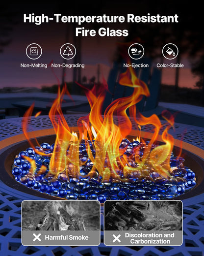 Fire Glass, 20LBS / 9KG High-Temperature Resistant Fireplace Rocks, 3/4-Inch / 19.05 mm Reflective & Smokeless Firepit Glass Beads, High Luster Stone Landscaping for Fire Pit Table, Cobalt Blue