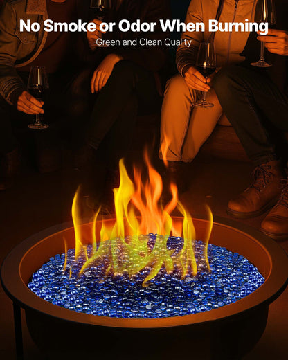Fire Glass, 20LBS / 9KG High-Temperature Resistant Fireplace Rocks, 3/4-Inch / 19.05 mm Reflective & Smokeless Firepit Glass Beads, High Luster Stone Landscaping for Fire Pit Table, Cobalt Blue