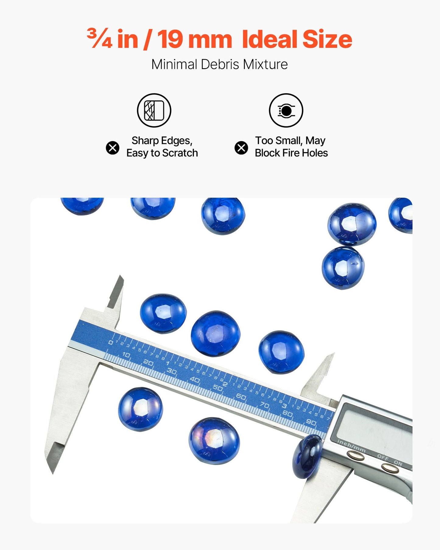 Fire Glass, 20LBS / 9KG High-Temperature Resistant Fireplace Rocks, 3/4-Inch / 19.05 mm Reflective & Smokeless Firepit Glass Beads, High Luster Stone Landscaping for Fire Pit Table, Cobalt Blue