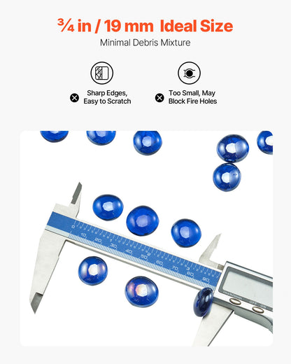 Fire Glass, 20LBS / 9KG High-Temperature Resistant Fireplace Rocks, 3/4-Inch / 19.05 mm Reflective & Smokeless Firepit Glass Beads, High Luster Stone Landscaping for Fire Pit Table, Cobalt Blue