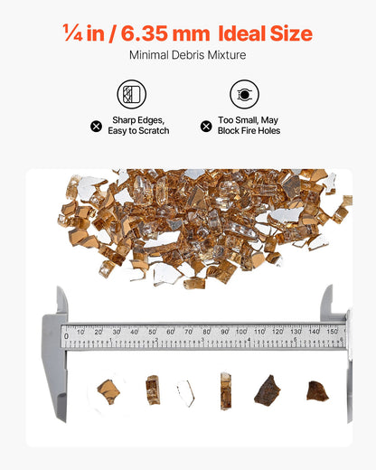 Eldglas, 4,5 kg högtemperaturbeständiga eldstadsstenar, 6,35 mm reflekterande och rökfria eldstadsglasstenar, högglanssten för eldstadsbord, koppar