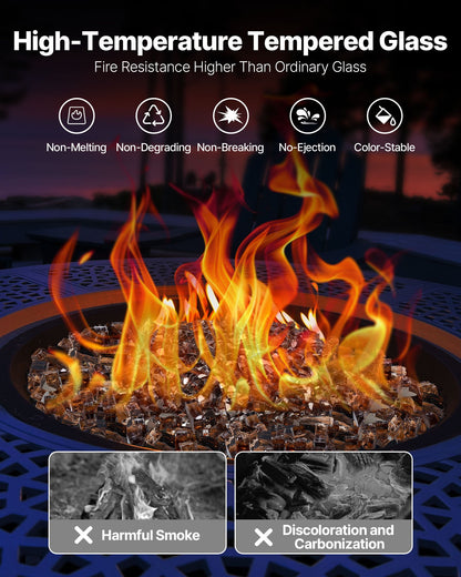 Fire Glass, 20 LBS / 9.0 KG High-Temperature Resistant Fireplace Rocks, 1/2-Inch / 12.7 mm Reflective & Smokeless Firepit Glass Rock, High Luster Stone Landscaping for Fire Pit Table, Copper