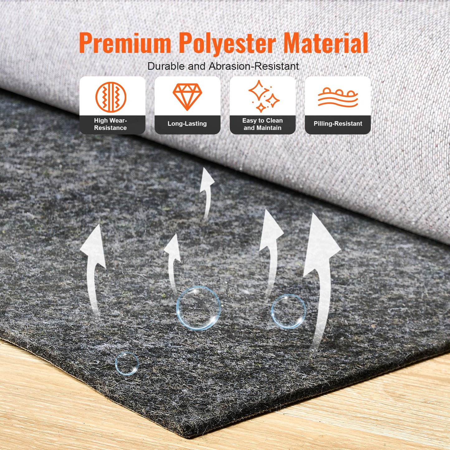 - Slip-Resistant Rug Pad - Protective Cushioning Carpet Pad - 5' x 8' - 1/4"Thick - Dual Surface - Polyester Felt + Latex - Gray - 3-4㎡ Area Carpet Padding Rug Cushion Safe for All Floors