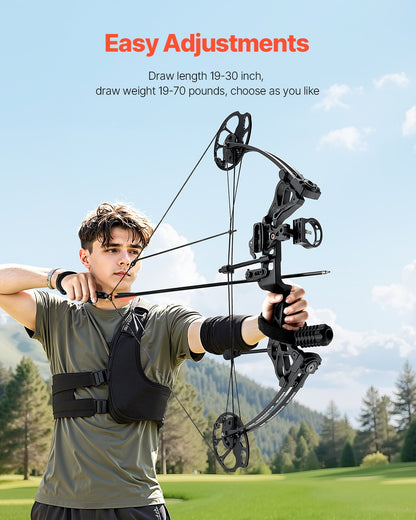 Compound Bow Archery, Adjustable 19-30 in Draw Length Compound Bow Package for Beginner, 19-70 Lbs Draw Weight Archery Bows and Arrow Set, Right Hand Kit with Hunting Equipment, 320 fps, Black