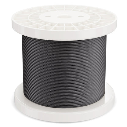 Stålvajersats, 1/8" 500 fot 316 rostfritt stålvajer med avbitare och handskar, 1600 lbs brottstyrka, 7x7 trådar kärna marin flygplanskvalitet för ledstång, trappstängsel utomhus, svart