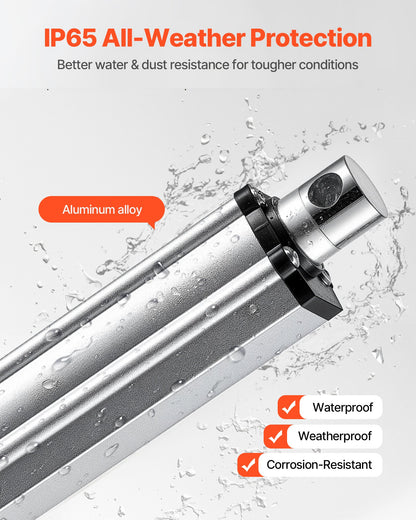 12V Linear Actuator, 101.6mm Stroke IP65 Waterproof Linear Actuator, 3000N 5mm/s Motion Actuators with Mounting Brackets for Solar Trackers, Industrial Machinery, Door Opener