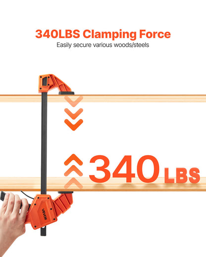 Bar Clamps for Woodworking, 2-Pack 30.48 cm One-Handed Clamp/Spreader, Quick-Grip F-Clamp with 154 kg Load Limit, Premium Plastic and Carbon Steel, for Woodworking Metal working, Orange + Black