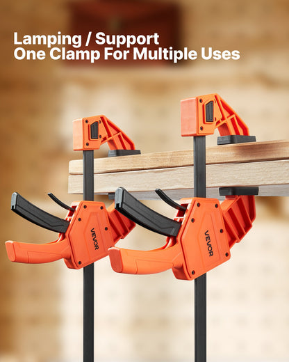 Bar Clamps for Woodworking, 2-Pack 30.48 cm One-Handed Clamp/Spreader, Quick-Grip F-Clamp with 154 kg Load Limit, Premium Plastic and Carbon Steel, for Woodworking Metal working, Orange + Black