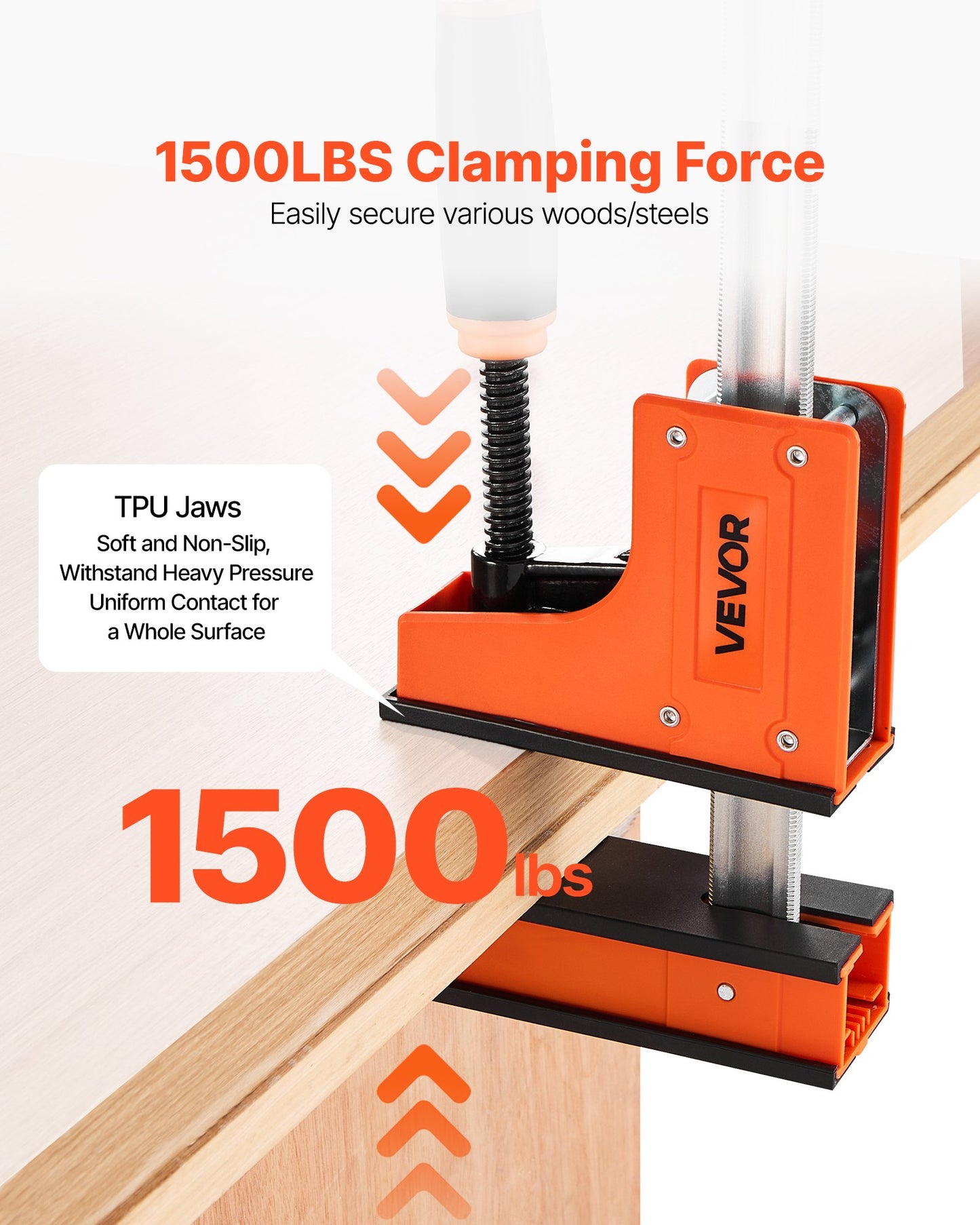Bar Clamps for Woodworking, 2-Pack 60.96 cm Parallel Clamp Set, F-Clamp with 680 kg Load Limit, Even Pressure, High-strength Plastic and Carbon Steel, for Woodworking Metal Working, Orange