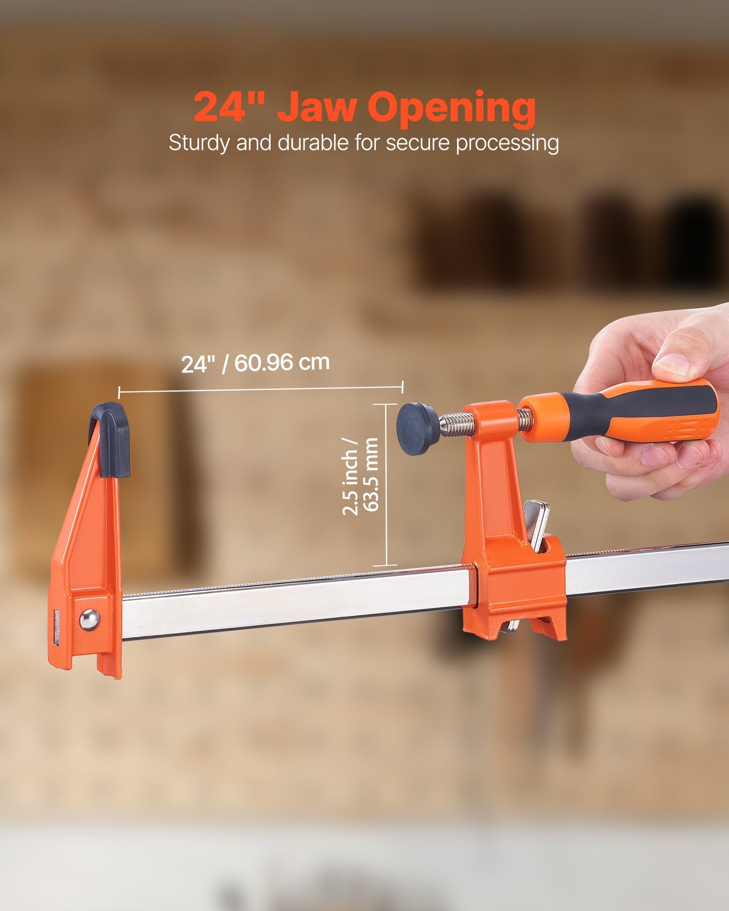 Bar Clamps for Woodworking, 2-Pack 61 cm Opening, Lockable F-Clamp with 272 kg Load Limit, 63.5 mm Depth, Cast Iron and Carbon Steel, Easy to Use, Wood Clamps for Woodworking Metal Working