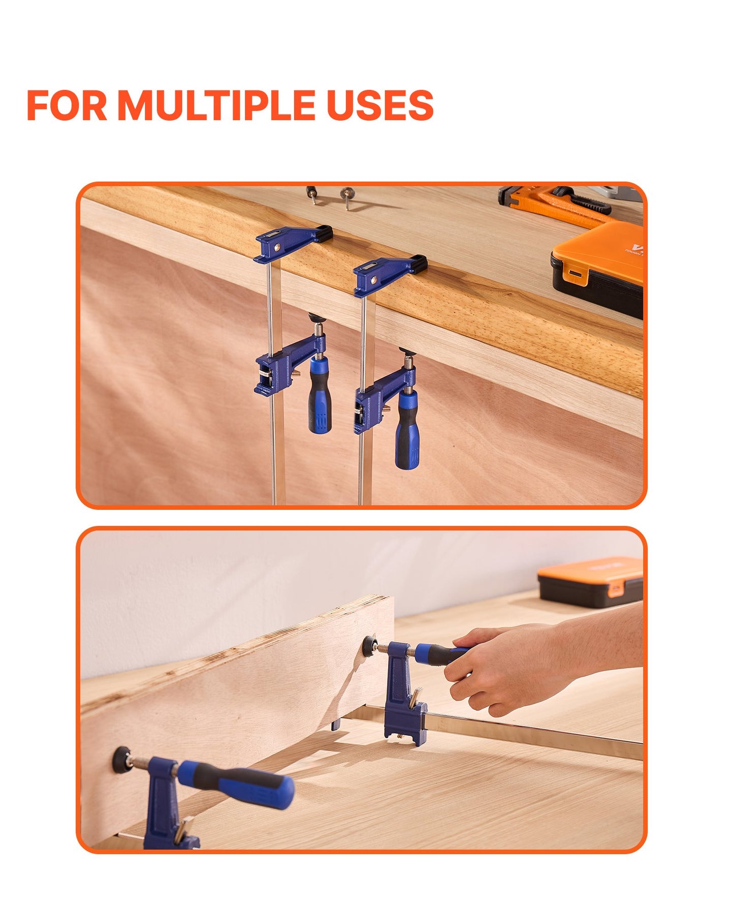 Bar Clamps for Woodworking, 2-Pack 91.4 cm Opening, Lockable F-Clamp with 272 kg Load Limit,63.5 mm Depth, Cast Iron and Carbon Steel, Easy to Use, Wood Clamps for Woodworking Metal Working