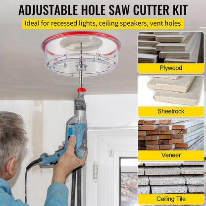 Adjustable Hole Saw Cutter Kit, 1-5/8" to 8" (40-200 mm), Twin Blade Recessed Hole Saw with PC Dust Shield, Two Replaceable Pilot Drill Bits, for Recessed Lights, Ceiling Speakers, Vent Holes