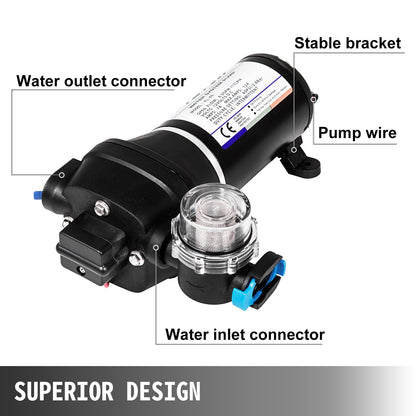 Water Pressure Diaphragm Pump, 12V FL-40 High Pressure Diaphragm Water Pump, 2.7 bar(40PSI) Automatic Self Priming Water Pump, 17L/MIN Misting Booster Sprayer Diaphragm Pump for Caravan Boat RV Garden