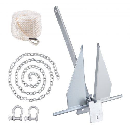 Fluke Style Anchor Kit, 13 LBS Hot-Dipped Galvanized Steel Fluke Anchor with 7.9' Chain, 101' Rope and Two 0.4" Shackles, Marine Boat Anchor for Small Vessels Under 30', Seas, Rivers and Shores