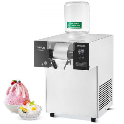 Commercial Snowflake Ice Machine, 397LBS/24H Snowflake Ice Maker, Stainless Steel Ice Shaver Machine, Electric Snow Cone Maker, Air Cooling System for Rapid Heat Dissipation, for Bakery, Cafe