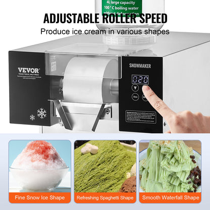 Commercial Snowflake Ice Machine, 397LBS/24H Snowflake Ice Maker, Stainless Steel Ice Shaver Machine, Electric Snow Cone Maker, Air Cooling System for Rapid Heat Dissipation, for Bakery, Cafe