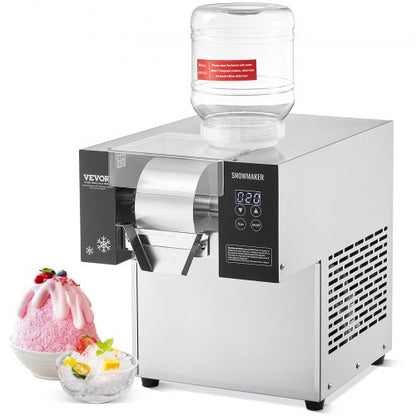 Commercial Snowflake Ice Machine, 375LBS/24H Snowflake Ice Maker, Stainless Steel Ice Shaver Machine, Electric Snow Cone Maker, Air Cooling System for Rapid Heat Dissipation, for Bakery, Cafe