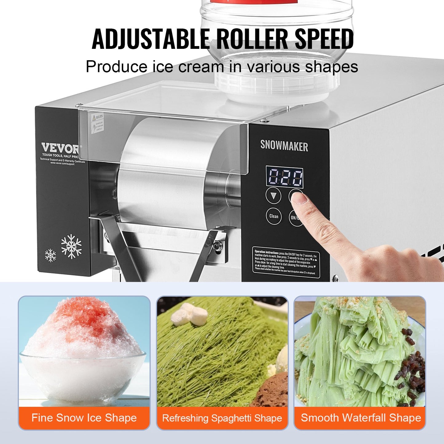 Commercial Snowflake Ice Machine, 375LBS/24H Snowflake Ice Maker, Stainless Steel Ice Shaver Machine, Electric Snow Cone Maker, Air Cooling System for Rapid Heat Dissipation, for Bakery, Cafe