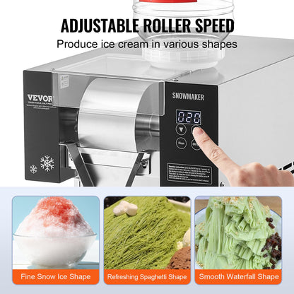 Commercial Snowflake Ice Machine, 375LBS/24H Snowflake Ice Maker, Stainless Steel Ice Shaver Machine, Electric Snow Cone Maker, Air Cooling System for Rapid Heat Dissipation, for Bakery, Cafe