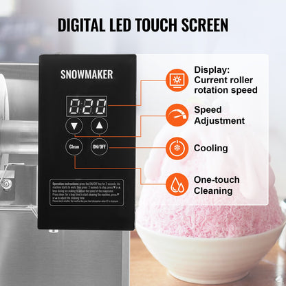 Commercial Snowflake Ice Machine, 375LBS/24H Snowflake Ice Maker, Stainless Steel Ice Shaver Machine, Electric Snow Cone Maker, Air Cooling System for Rapid Heat Dissipation, for Bakery, Cafe