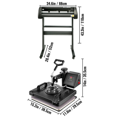 5 In 1 Heat Press 30.5 x 38.1 cm Vinyl Cutter Plotter 71.1 cm Software Sublimation