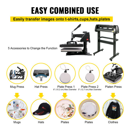 5in 1 Digital 15"x12" Heat Press&34" Vinyl Cutter w/ Signmaster Software