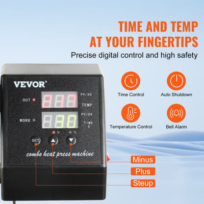 VEV Värmepress 8 i 1 Värmepressmaskin 38x30cm T-shirtpress Muggtryckmaskin Multifunktionell värmeöverföringsmaskin för T-shirtmugg Hattplatta Sublimeringstryck