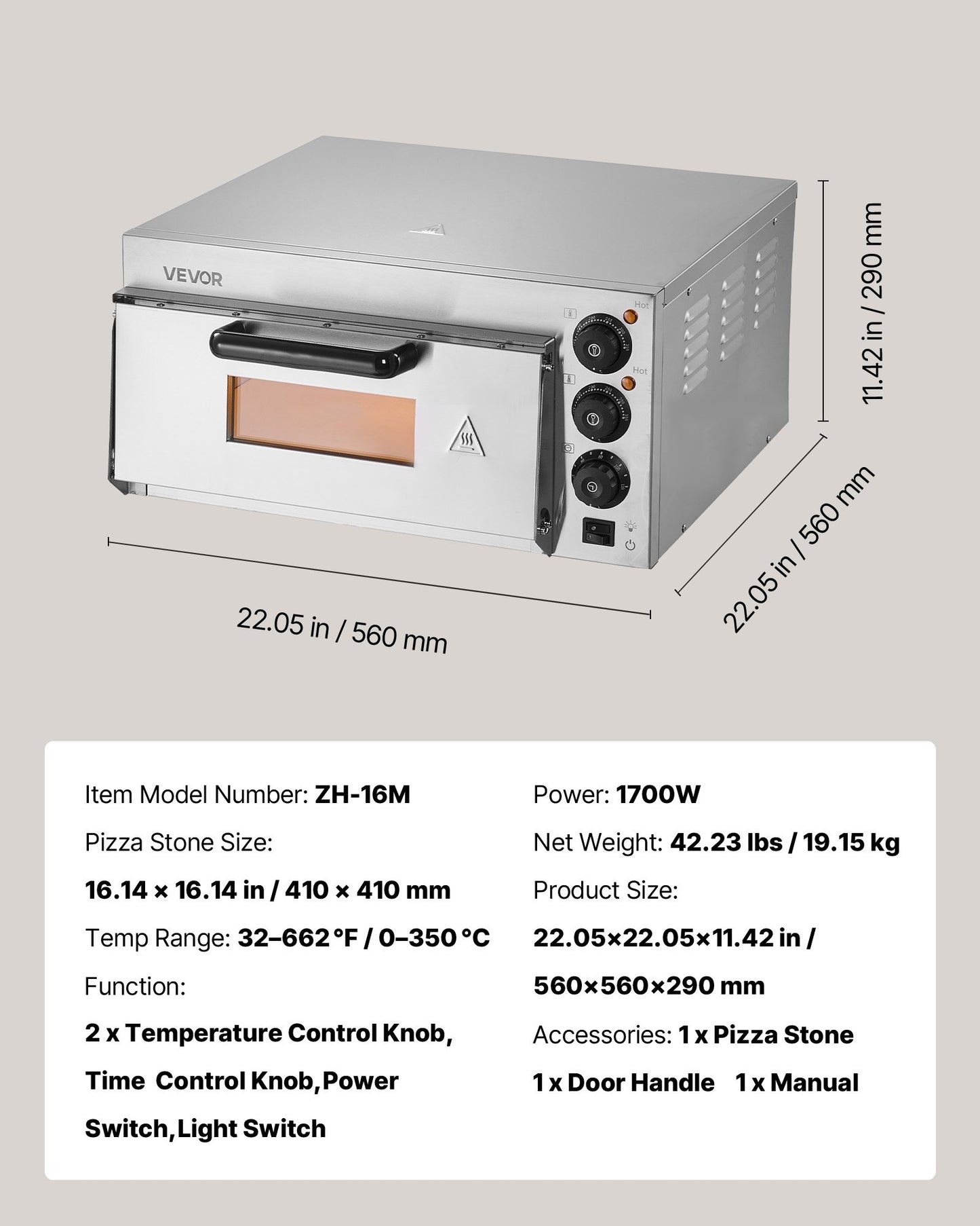 Kommersiell bänkpizzaugn Elektrisk pizzaugn för 40,6 cm pizza inomhus