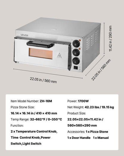 Kommersiell bänkpizzaugn Elektrisk pizzaugn för 40,6 cm pizza inomhus