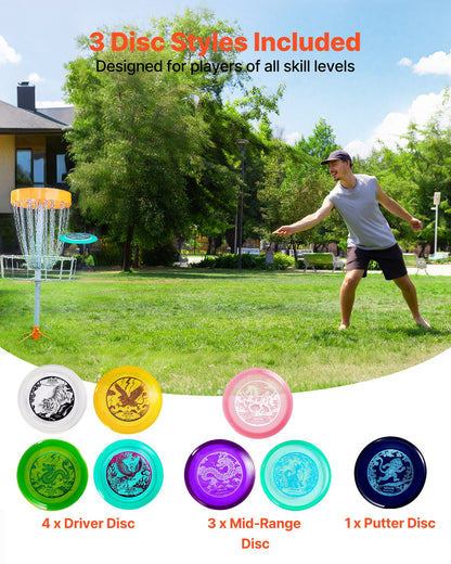 Disc Golf Set, 8 Pack Disc Golf Starter Set, Beginners Flying Discs for Full-Body Strength Training, with Putter, Mid-Range, Driver, PDGA Approved, for Outdoor Backyard, Lawn, Beach, and Park
