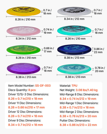 Disc Golf Set, 8 Pack Disc Golf Starter Set, Beginners Flying Discs for Full-Body Strength Training, with Putter, Mid-Range, Driver, PDGA Approved, for Outdoor Backyard, Lawn, Beach, and Park