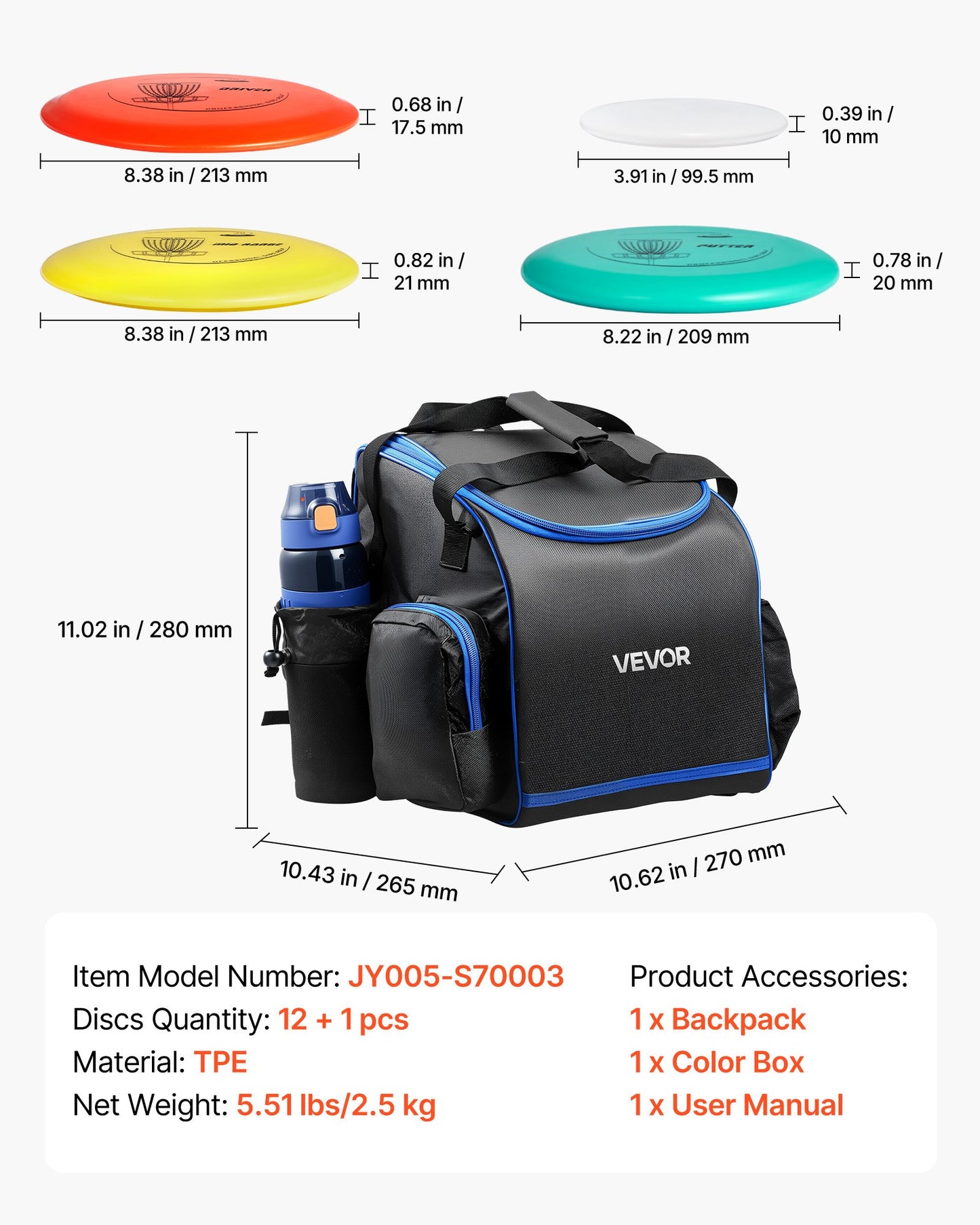 Disc Golf Set, 12 PCS Flying Discs for Beginners, Disc Golf Starter Set, with Putter, Mid-Range, Driver, Including Mini Marker, Portable Backpack, for Outdoor Backyard, Lawn, Beach, and Park