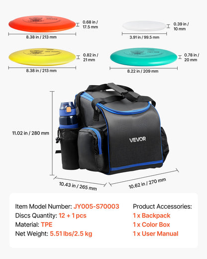 Disc Golf Set, 12 PCS Flying Discs for Beginners, Disc Golf Starter Set, with Putter, Mid-Range, Driver, Including Mini Marker, Portable Backpack, for Outdoor Backyard, Lawn, Beach, and Park