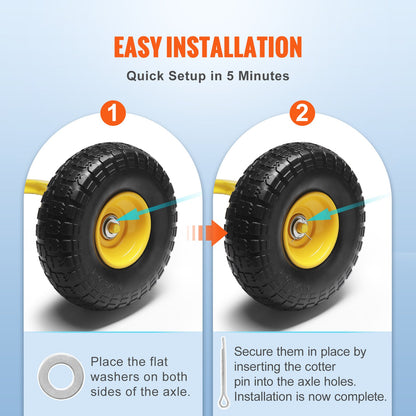 Solid PU Run-Flat Tire Wheel Flat Free Tubeless Tire 25.4 cm 2-Pack 181.4 kg