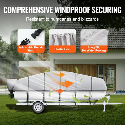 Pontonbåtskapell, 19-20 fot vattentätt släpvagnsbart pontonkapell, 800D marin PU Oxford-tyg, med motorkapell, 16 vindtäta spännremmar, passar för 19-20 fot långa båtar, balkbredd upp till 96 tum, grå