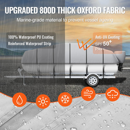 Pontonbåtskapell, 23'-24' vattentätt släpvagnsbart pontonkapell, 800D marin PU Oxford-tyg, med motorkapell, 16 vindtäta spännremmar, passar för 23'-24' L, balkbredd upp till 102", grå