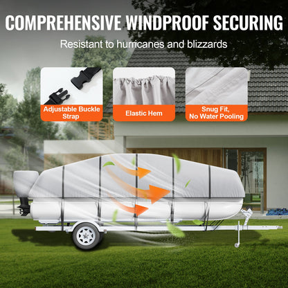Pontonbåtskapell, 23'-24' vattentätt släpvagnsbart pontonkapell, 800D marin PU Oxford-tyg, med motorkapell, 16 vindtäta spännremmar, passar för 23'-24' L, balkbredd upp till 102", grå