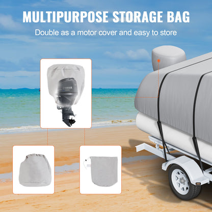 Pontonbåtskapell, 23'-24' vattentätt släpvagnsbart pontonkapell, 800D marin PU Oxford-tyg, med motorkapell, 16 vindtäta spännremmar, passar för 23'-24' L, balkbredd upp till 102", grå