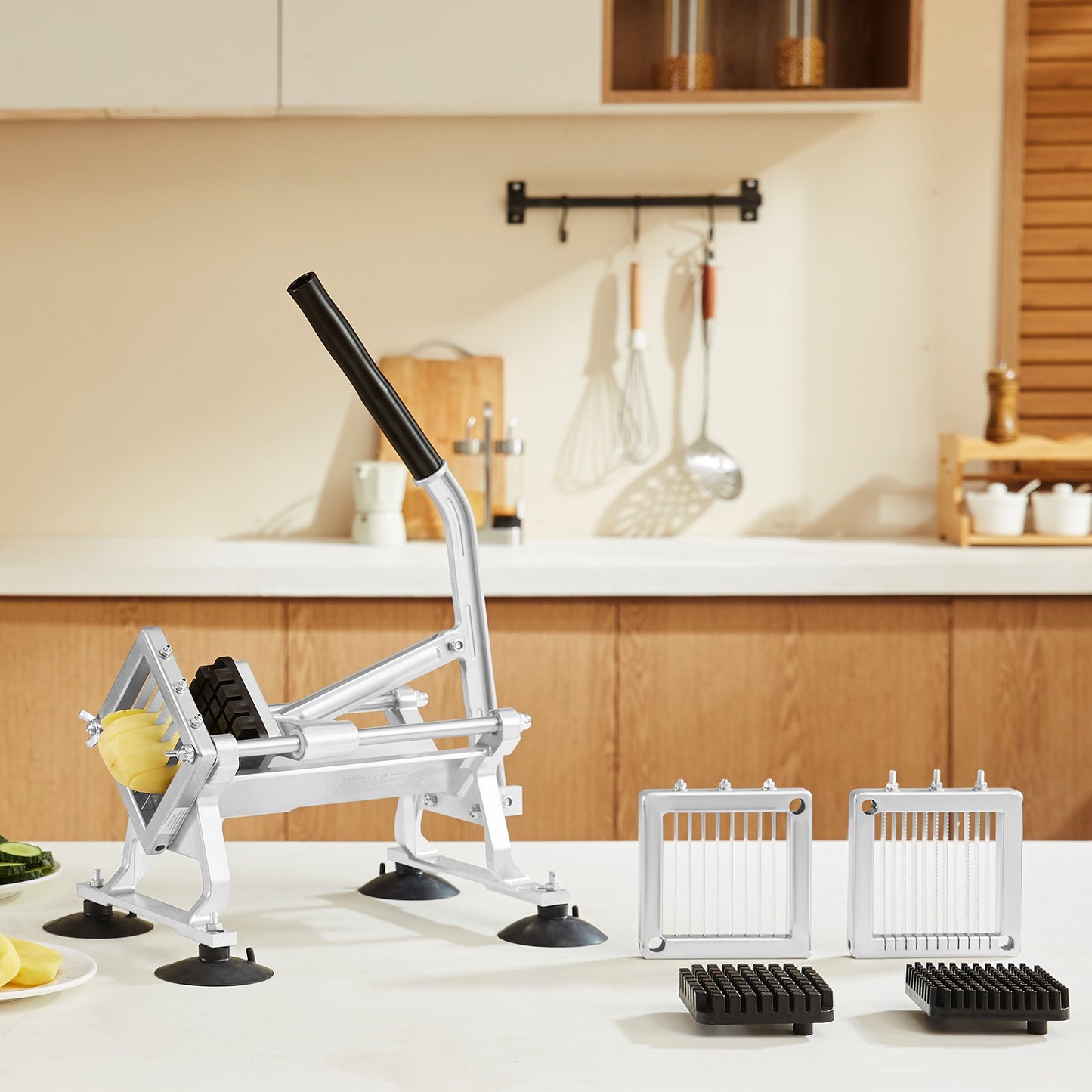 Commercial Vegetable Slicer, 1/4"+3/8"+1/2" Fruit Slicer, Stainless Steel and Aluminum Alloy Vegetable Cutter Slicer Machine, Manual Slicer with Non-slip Feet, for Radishes, Onions, Potatoes