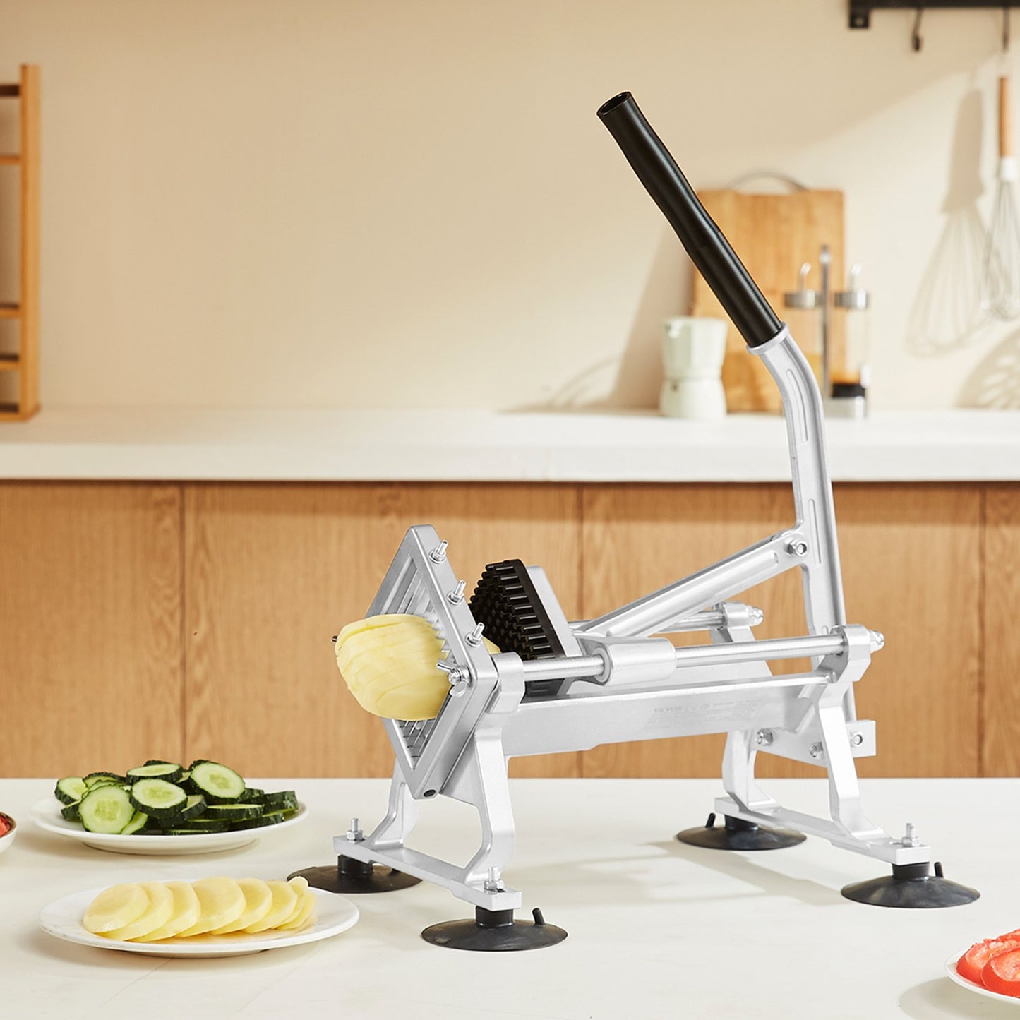 Commercial Vegetable Slicer, 1/4 inch Fruit Slicer, Stainless Steel and Aluminum Alloy Vegetable Cutter Slicer Machine, Manual Slicer with Non-slip Feet, for Radishes, Onions, Potatoes, Lemons