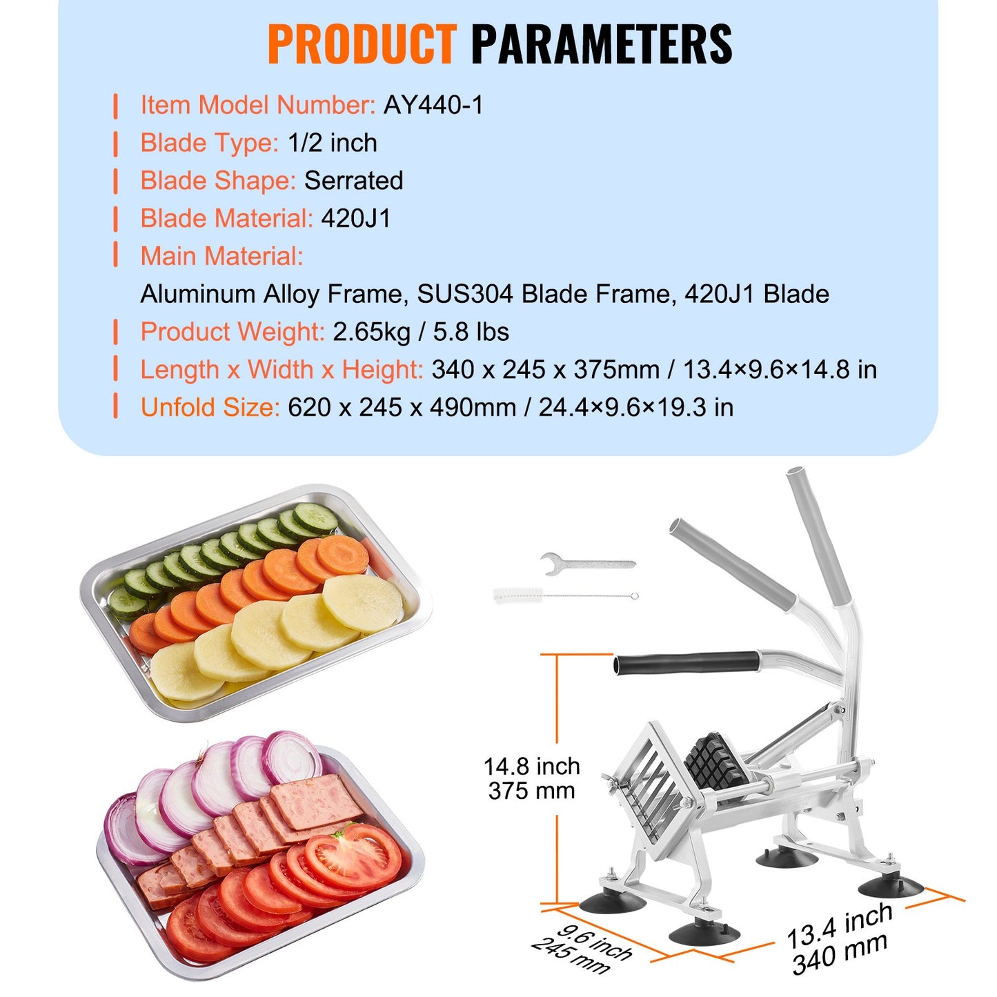 Commercial Vegetable Slicer, 1/2 inch Fruit Slicer, Stainless Steel and Aluminum Alloy Vegetable Cutter Slicer Machine, Manual Slicer with Non-slip Feet, for Radishes, Onions, Potatoes, Lemons