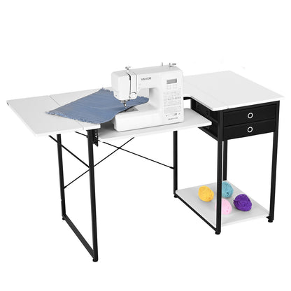 Sewing Table, Multipurpose Sewing Machine Table with Drawers, Foldable Side Shelf, Adjustable Shelf, Steel Legs, Computer Desk for Home, Fashion Studio, Art Studio, Educational Institution