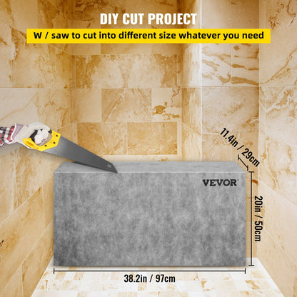 Tile Shower Seat, 38.2" x 11.4" x 20" Ready To Tile Shower Seat, Factory Waterproof & 100% Leak Proof Tileable Shower Corner Seat, 440 lbs Load-bearing Rectangular Board Shower Bench