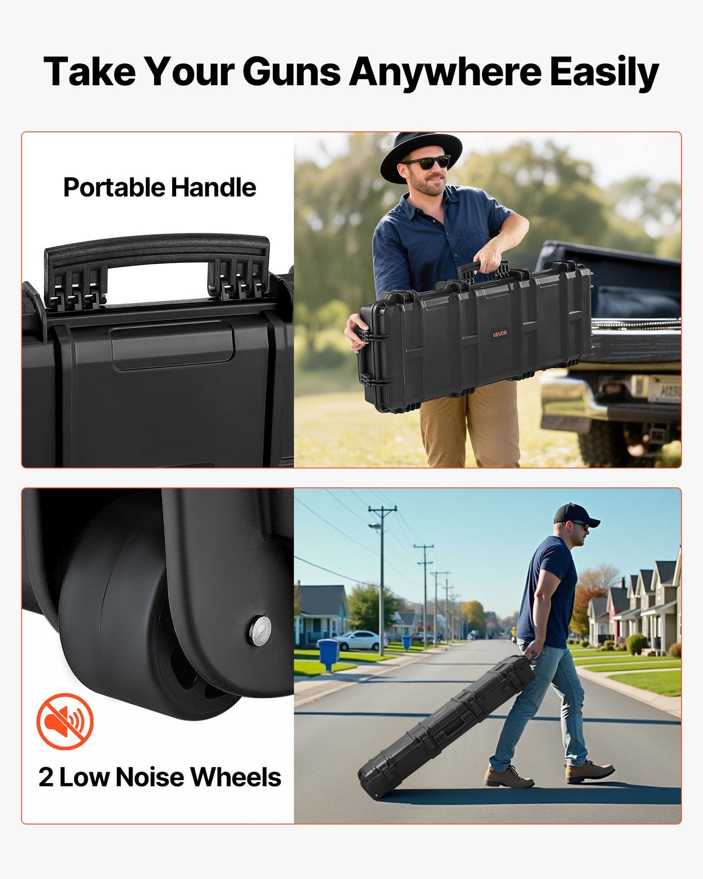 Hård gevärsväska, låsbar gevärsväska med förskurna skum, 1016 mm vapenförvaring med hjul, IP67 vattentät och dammtät flyttbar stor pistolförvaring för gevär, hagelgevär, airsoftvapen, svart