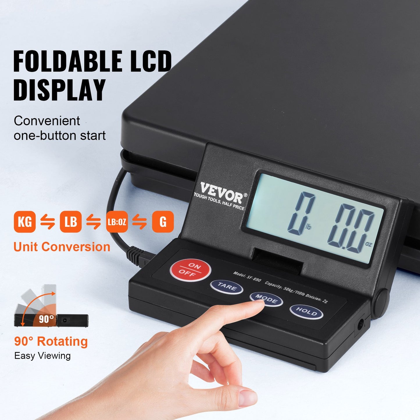 Shipping Scale Digital Postal Scale 49.9 kg x 2 g, AC/DC Package LCD