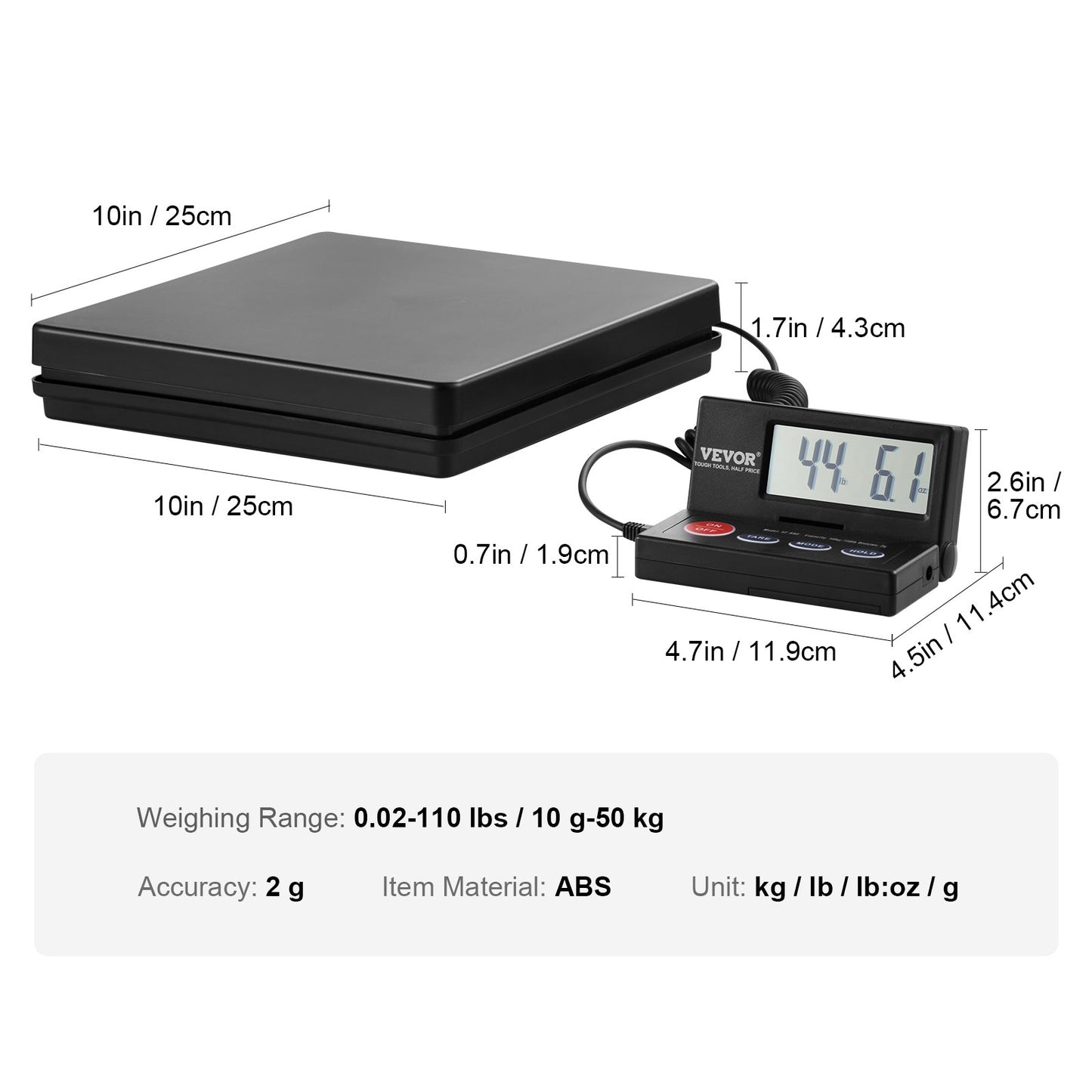 Shipping Scale Digital Postal Scale 49.9 kg x 2 g, AC/DC Package LCD