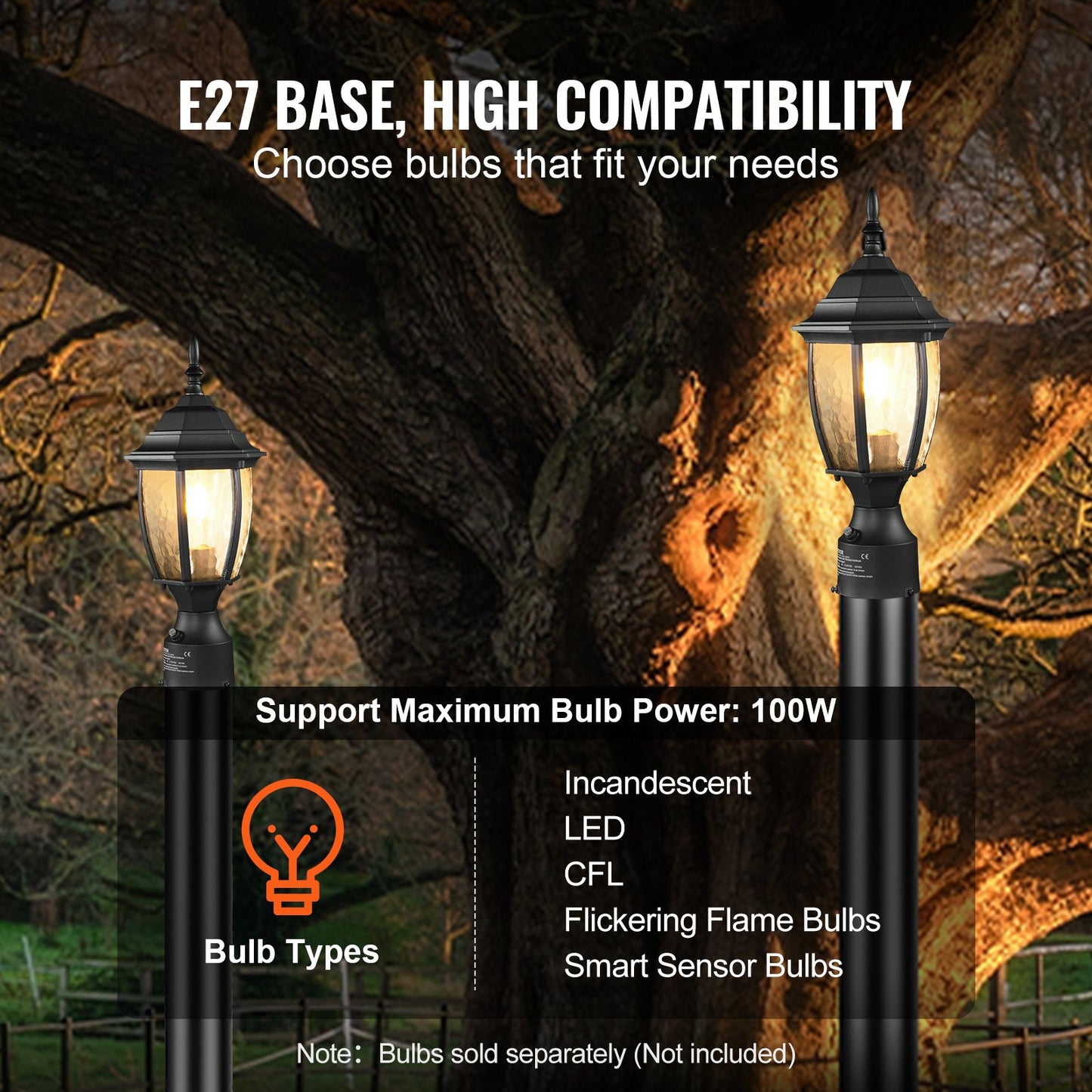 Dusk to Dawn utomhusstolpelampa, 400 mm höjd, vattentät lyktstolpelampa med 3,5 tums pelarmatur i glas, blixtsäker utomhusstolpelampa för uteplats, trädgårdsgång