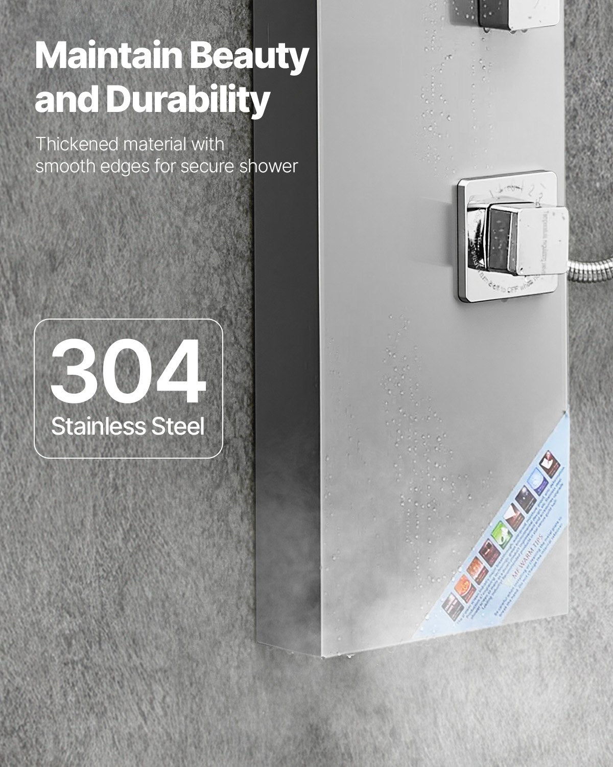Shower Panel Tower System with Rainfall Shower Head, 53 in Brushed Stainless Steel Shower Column, 3-Function Faucet, High Pressure Wall-Mount Rain Massage System, with Large Body Jet, Handheld